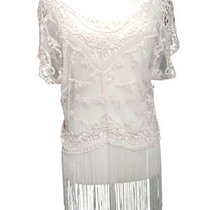 Iris White Crochet Fringe Top